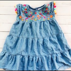 Toddler girls denim embroidered dress